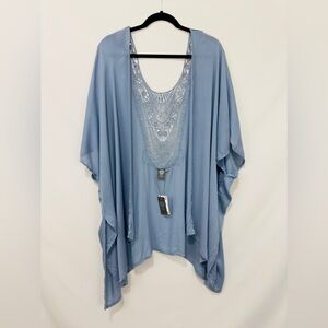 COPY - Vince Camuto Faded Denim with Woven Back Open Front Cover Up/Card…